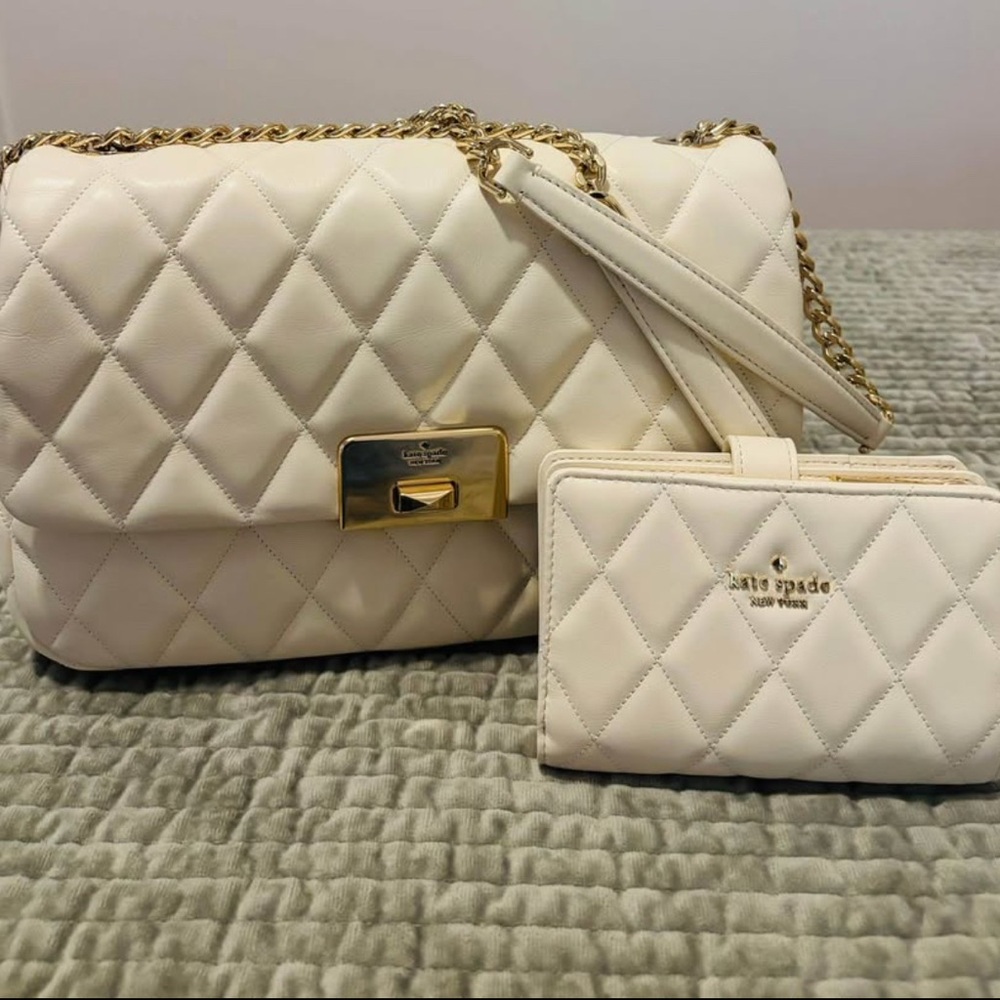 Kate Spade Ivory Quilted Shoulder Bag and Wallet